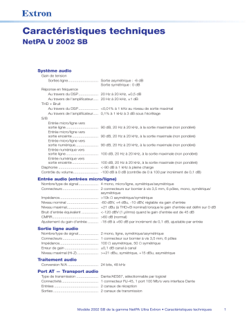 Extron NetPA U 2002 SB spécification | Fixfr