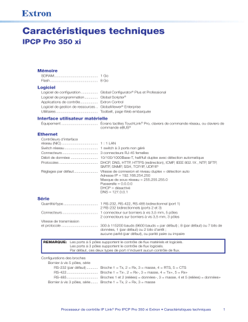 Extron IPCP Pro 350 xi spécification | Fixfr