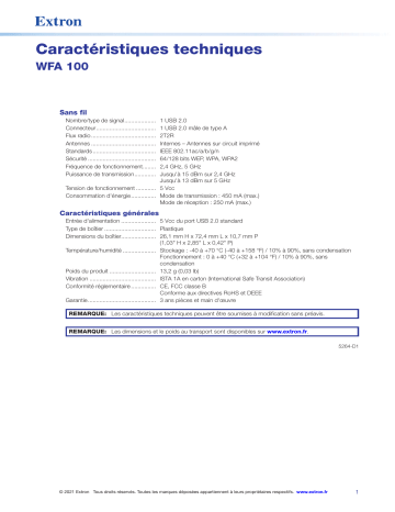 Extron ShareLink Pro WFA 100 spécification | Fixfr