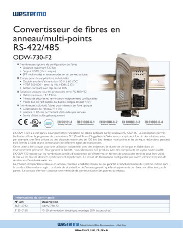 Westermo ODW-730-F2 Ring / Multidrop Fibre Converter RS-422/485 Fiche technique | Fixfr