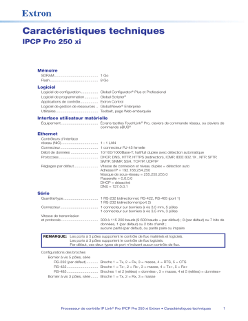 Extron IPCP Pro 250 xi spécification | Fixfr