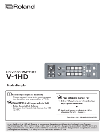 Roland V-1HD HD视频切换台 Manuel du propriétaire | Fixfr