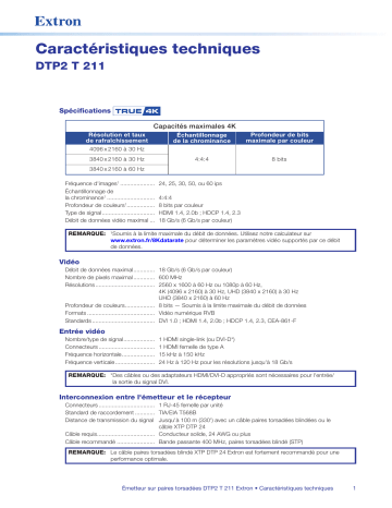 Extron DTP2 T 211 spécification | Fixfr