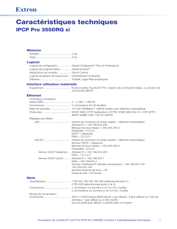Extron IPCP Pro 355DRQ xi spécification | Fixfr