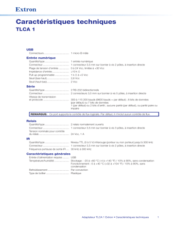 Extron TLCA 1 spécification | Fixfr