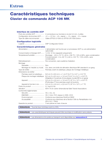 Extron ACP 106 MK spécification | Fixfr