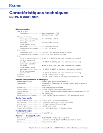 Extron NetPA U 8001 SUB spécification | Fixfr