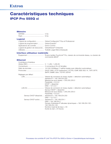 Extron IPCP Pro 555Q xi spécification | Fixfr