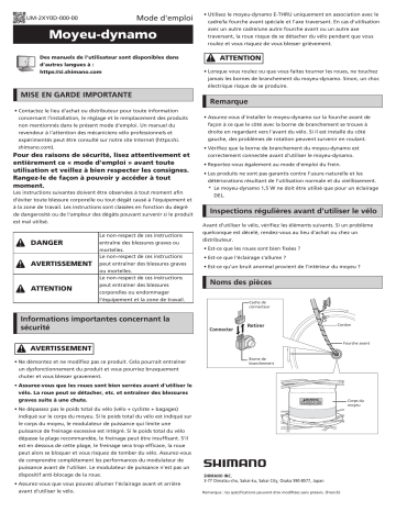 DH-UR708-3D | DH-UR700-3D | Shimano DH-UR705-3D Dynamo de moyeu Manuel utilisateur | Fixfr