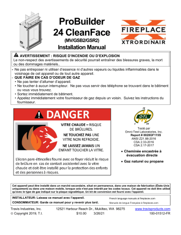 ProBuilder 24 CleanFace Deluxe Fireplace 2019 | ProBuilder 24 CleanFace MV Fireplace 2019 | Installation manuel | Fireplace Xtrordinair ProBuilder 24 CleanFace GSB Fireplace 2019 Guide d'installation | Fixfr