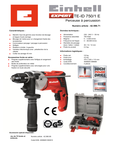 EINHELL TE-ID 750/1 E Impact Drill Manuel utilisateur | Fixfr