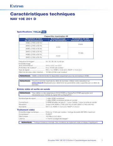 Extron NAV 10E 201 D spécification | Fixfr