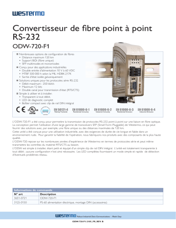 Westermo ODW-720-F1 Point-to-Point Fibre Converter RS-232 Fiche technique | Fixfr