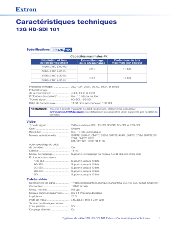 Extron 12G HD-SDI 101 spécification | Fixfr