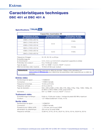 Extron DSC 401 spécification | Fixfr