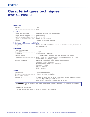 Extron IPCP Pro PCS1 xi spécification | Fixfr