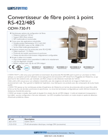 Westermo ODW-730-F1 Point-to-Point Fibre Converter RS-422/485 Fiche technique | Fixfr