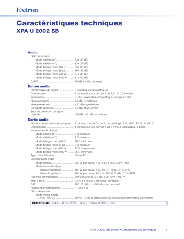 Extron XPA U 2002 SB spécification | Fixfr