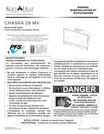 Kozyheat Chaska 29 Gas Insert Manuel du propriétaire | Fixfr