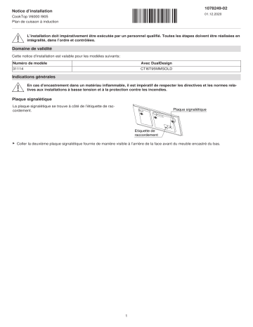 V-ZUG 31114 CookTop V6000 Guide d'installation | Fixfr