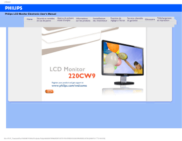 220CW9FW/00 | Philips 220CW9FB/00 Moniteur LCD écran large Manuel utilisateur | Fixfr