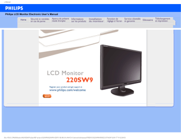 Philips 220SW9FB/00 Brilliance Moniteur LCD écran large Manuel utilisateur | Fixfr