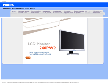 Philips 240PW9ES/00 Brilliance Moniteur LCD écran large Manuel utilisateur | Fixfr