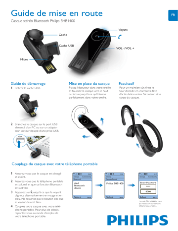 Philips SHB1400/00 Oreillette mono avec micro Bluetooth® Guide de démarrage rapide | Fixfr