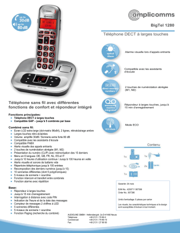 Amplicomms BigTel 1280 Fiche technique | Fixfr