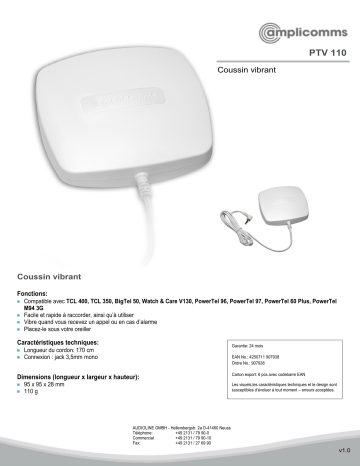 Amplicomms PTV 110 Fiche technique | Fixfr