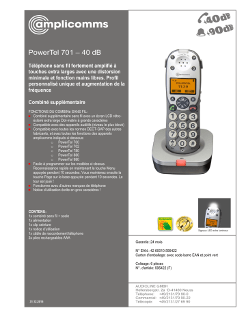 Amplicomms PT 701 Fiche technique | Fixfr