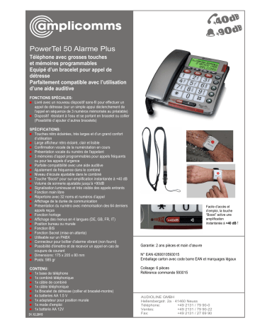 Amplicomms PT 50 Alarm+ Fiche technique | Fixfr