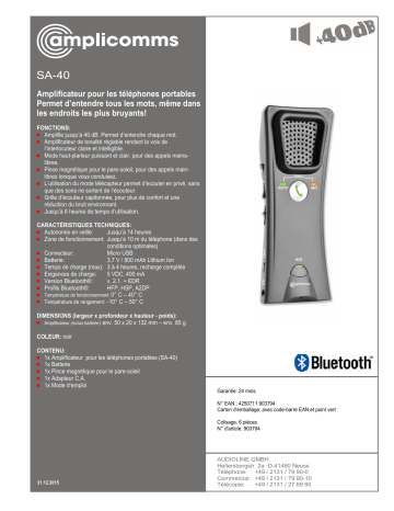 Amplicomms SA-40 Fiche technique | Fixfr