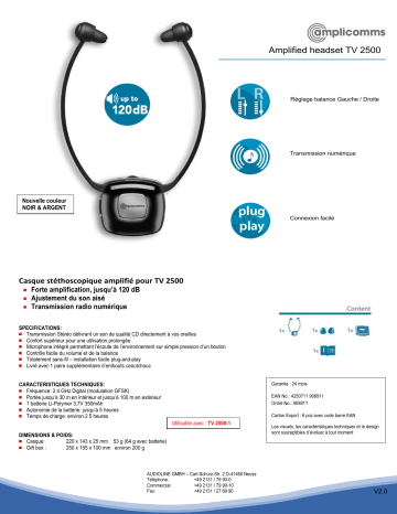 Amplicomms TV 2500-1 Fiche technique | Fixfr