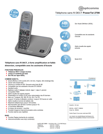 Amplicomms PT 2700 Fiche technique | Fixfr