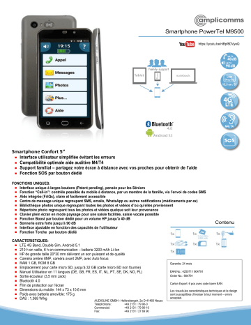 Amplicomms PT M9500 Fiche technique | Fixfr