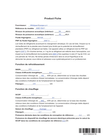 Product information | Whirlpool AMD 054/1 Manuel utilisateur | Fixfr