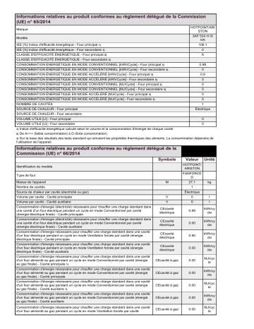 Product information | HOTPOINT/ARISTON 3AF 534 H IX HA Oven Manuel utilisateur | Fixfr