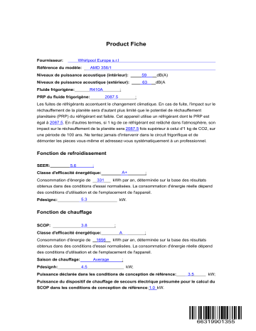 Product information | Whirlpool AMD 356/1 Manuel utilisateur | Fixfr