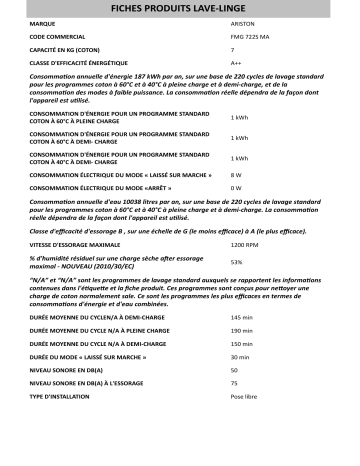 Product information | Whirlpool FMG 722S MA Manuel utilisateur | Fixfr