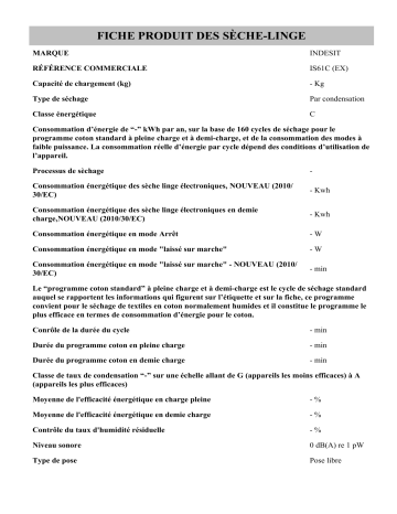 Product information | Whirlpool IS61C (EX) Manuel utilisateur | Fixfr