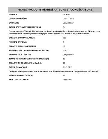 Product information | Indesit UI6 F1T W IL Freezer Manuel utilisateur | Fixfr