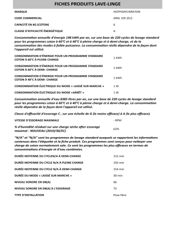 Product information | Whirlpool ARXL 105 (EU) Manuel utilisateur | Fixfr