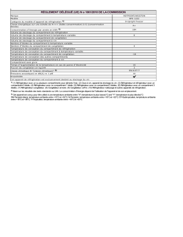 Product information | HOTPOINT/ARISTON BFS 1222 Freezer Manuel utilisateur | Fixfr