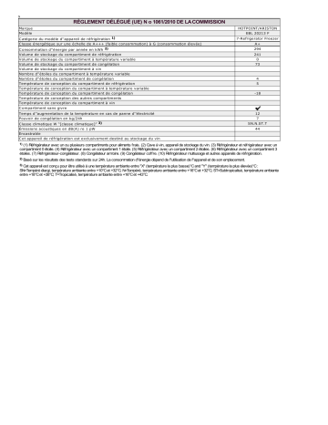 Product information | HOTPOINT/ARISTON EBL 20213 F Fridge/freezer combination Manuel utilisateur | Fixfr