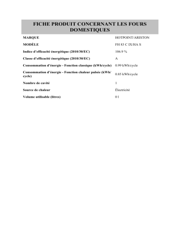 Product information | HOTPOINT/ARISTON FH 83 C IX/HA S Oven Manuel utilisateur | Fixfr