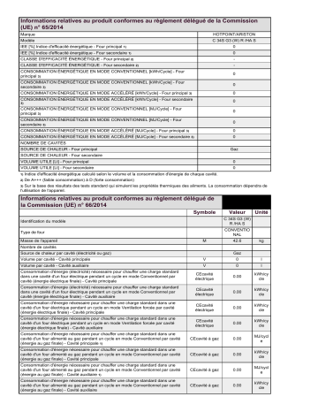 Product information | HOTPOINT/ARISTON C 34S G3 (W) R /HA S Cooker Manuel utilisateur | Fixfr