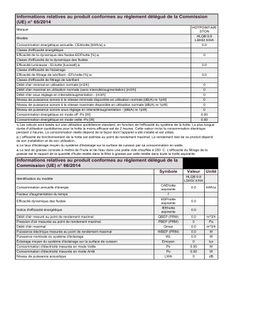 Product information | HOTPOINT/ARISTON HLQB 9.8 LSHSI X/HA Hood Manuel utilisateur | Fixfr