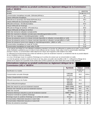 Product information | Ariston HLQB 9.8 LTI X Hood Manuel utilisateur | Fixfr