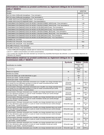 Product information | Ariston A6GG1F (X) EX Cooker Manuel utilisateur | Fixfr